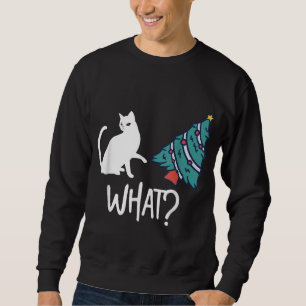 What Funny Black Cat Pushing Christmas Tree Over X Sweatshirt