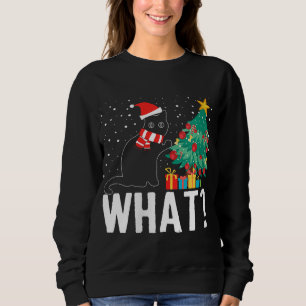 What Funny Black Cat Pushing Christmas Tree Over X Sweatshirt