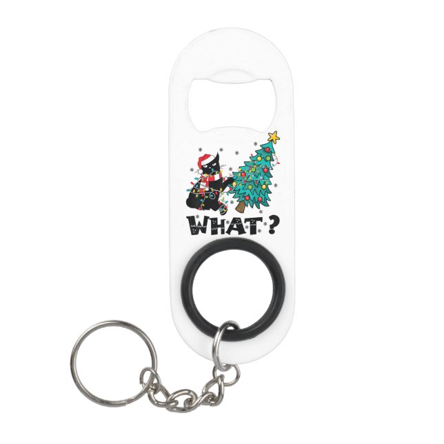 WHAT Funny Black Cat Santa Pushing Christmas Tree  (Front)