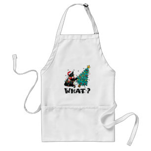 WHAT Funny Black Cat Santa Pushing Christmas Tree  Standard Apron