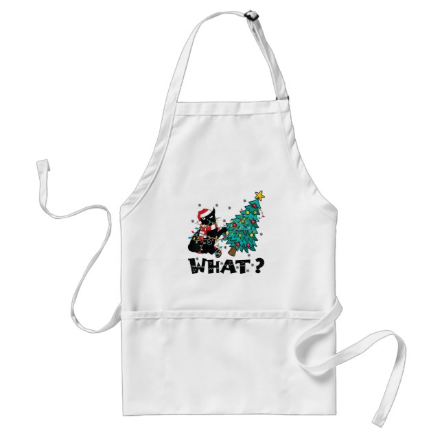 WHAT Funny Black Cat Santa Pushing Christmas Tree  Standard Apron (Front)