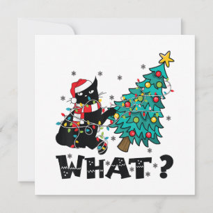 WHAT Funny Black Cat Santa Pushing Christmas Tree  Thank You Card