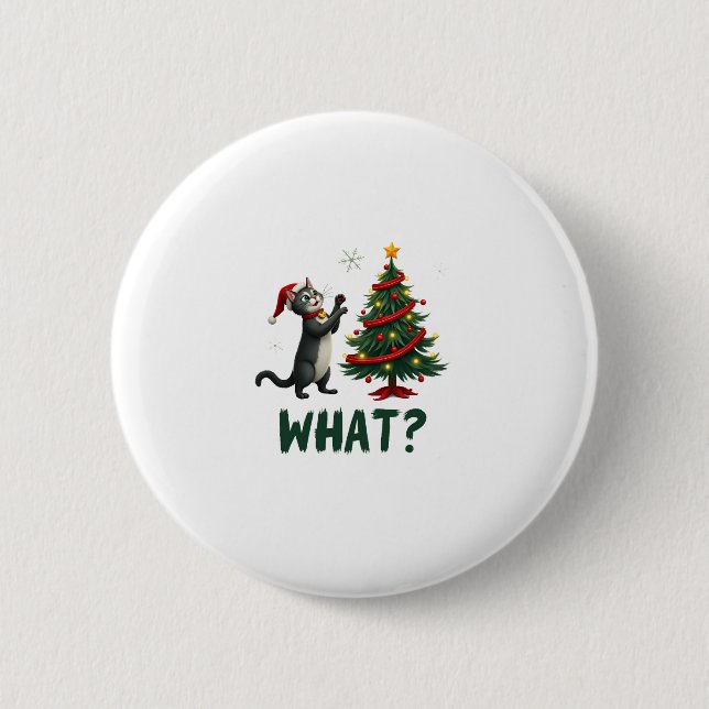 What Funny Cat Pushing Christmas Tree Over Cat Xma 6 Cm Round Badge (Front)