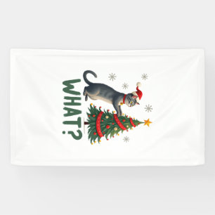 What Funny Cat Pushing Christmas Tree Over Cat Xma Banner