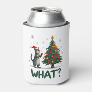 What Funny Cat Pushing Christmas Tree Over Cat Xma Can Cooler