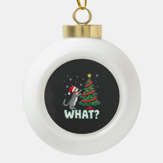 What Funny Cat Pushing Christmas Tree Over Cat Xma Ceramic Ball Christmas Ornament