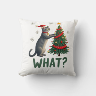 What Funny Cat Pushing Christmas Tree Over Cat Xma Cushion