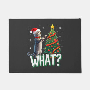 What Funny Cat Pushing Christmas Tree Over Cat Xma Doormat