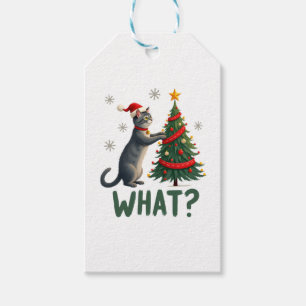 What Funny Cat Pushing Christmas Tree Over Cat Xma Gift Tags