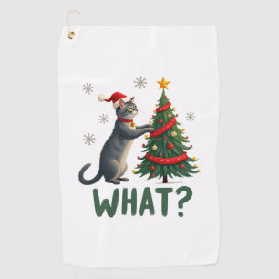 What Funny Cat Pushing Christmas Tree Over Cat Xma Golf Towel