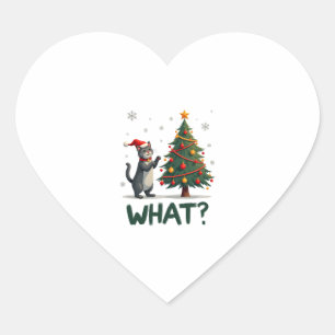 What Funny Cat Pushing Christmas Tree Over Cat Xma Heart Sticker
