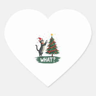 What Funny Cat Pushing Christmas Tree Over Cat Xma Heart Sticker