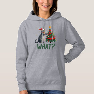 What Funny Cat Pushing Christmas Tree Over Cat Xma Hoodie