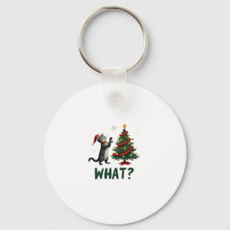 What Funny Cat Pushing Christmas Tree Over Cat Xma Key Ring