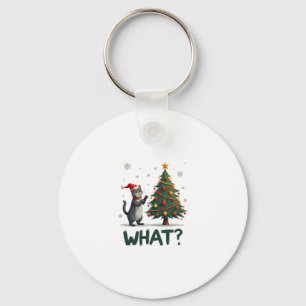 What Funny Cat Pushing Christmas Tree Over Cat Xma Key Ring