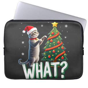 What Funny Cat Pushing Christmas Tree Over Cat Xma Laptop Sleeve