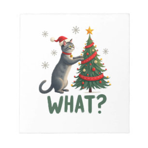 What Funny Cat Pushing Christmas Tree Over Cat Xma Notepad