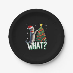 What Funny Cat Pushing Christmas Tree Over Cat Xma Paper Plate