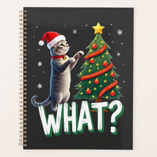 What Funny Cat Pushing Christmas Tree Over Cat Xma Planner (Front)