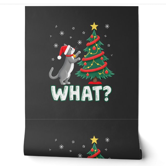 What Funny Cat Pushing Christmas Tree Over Cat Xma Wallpaper (Unrolling)