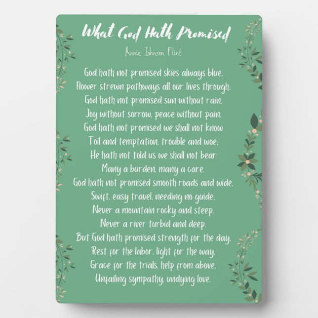 What God Hath Promised (Light Green) Easel Plaque (Front)