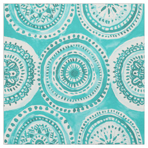 WHAT GOES AROUND Aqua Mandala Watercolor Fabric