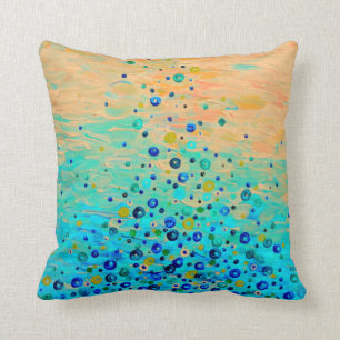 WHAT GOES UP Peach Turquoise Bubble Ocean Abstract Cushion