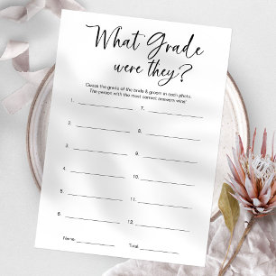 What Grade Were They Minimalist Bridal Shower Game Invitation