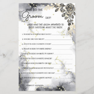 What Groom say Black Roses Bridal Shower Game Card