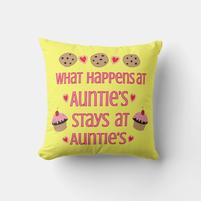 What happens at Auntie's Throw Pillow (Front)