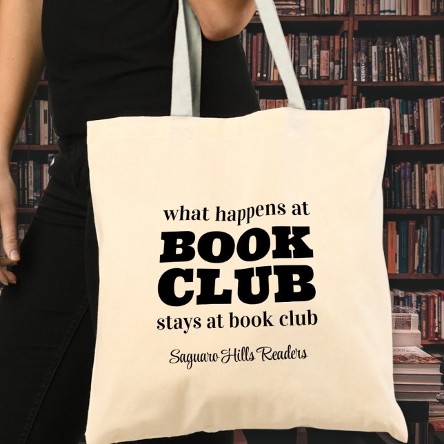 What Happens at Book Club Name Reading Bookish Tote Bag (personalized what happens at book club stays at book club reading library bookish lovers tote bags)