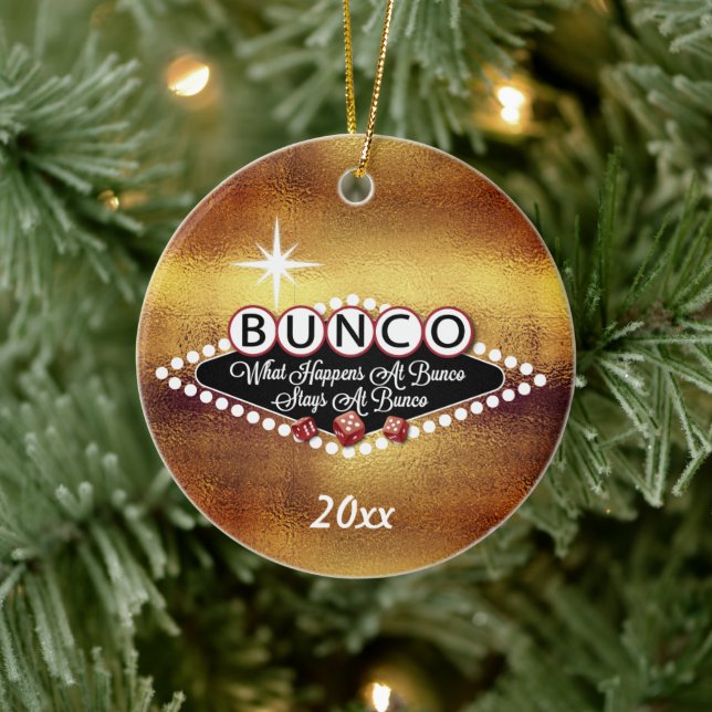 What Happens At Bunco Faux Gold Ceramic Ornament (Tree)