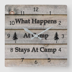 What happens at camp stays at camp square wall clock