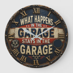 What Happens in the Garage Stays in the Garage Large Clock