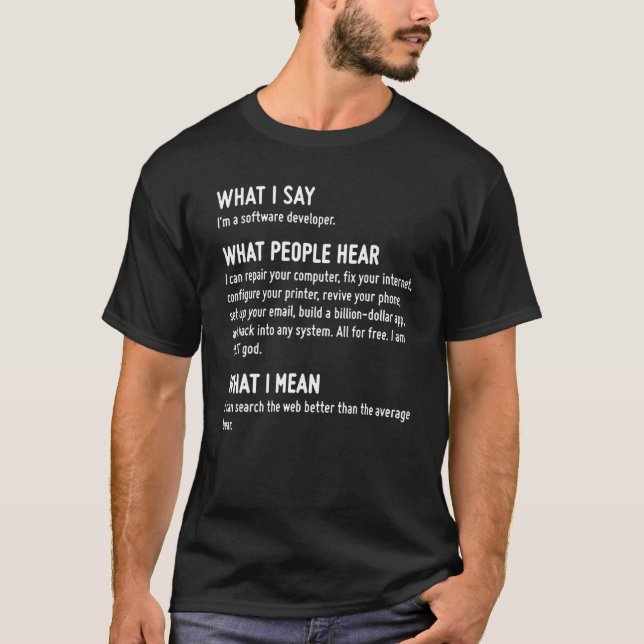 What I Say Im A Software Developer What People Hea T-Shirt (Front)