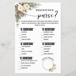 What is in Purse Winter Bridal Shower Game Card