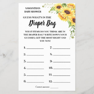 What is in the diaper bag baby shower game card