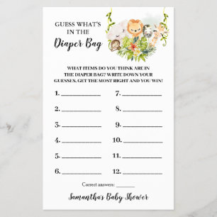 What is in the Diaper Bag Jungle Shower Game card