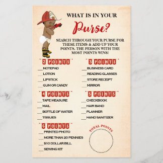 What is in your Purse AA Fireman Baby Shower Card