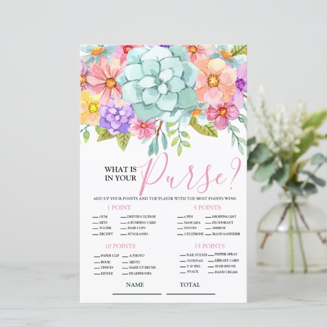 What is in your Purse Floral Bridal Game (Standing Front)