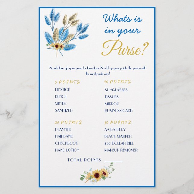 What is in your Purse? Game Card Flyer (Front)