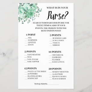 What is in your Purse GreenRoses Shower Game Card