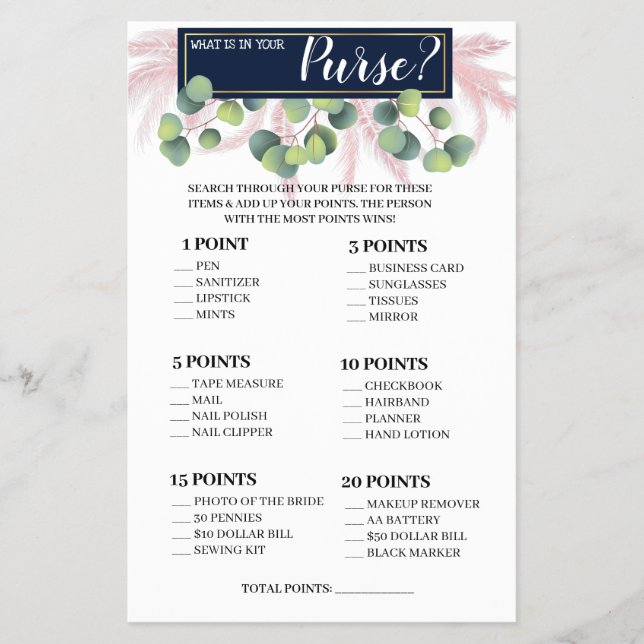 What is in your Purse Pampas Grass Game Card (Front)