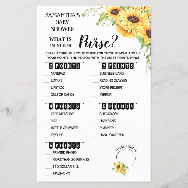 What is in your Purse shower bilingual game card (Front)