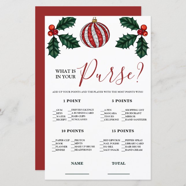What is in your Purse Winter Bridal Game (Front/Back)