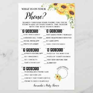 What is on your Phone Baby Shower Game Card