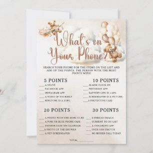 WHAT IS ON YOUR PHONE Baby Shower Game Cute Bear Invitation