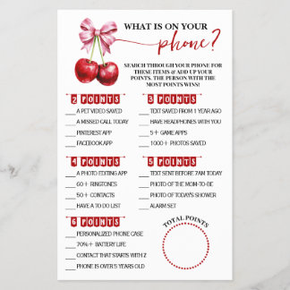 What is on your Phone Cherry Baby Shower Game Card