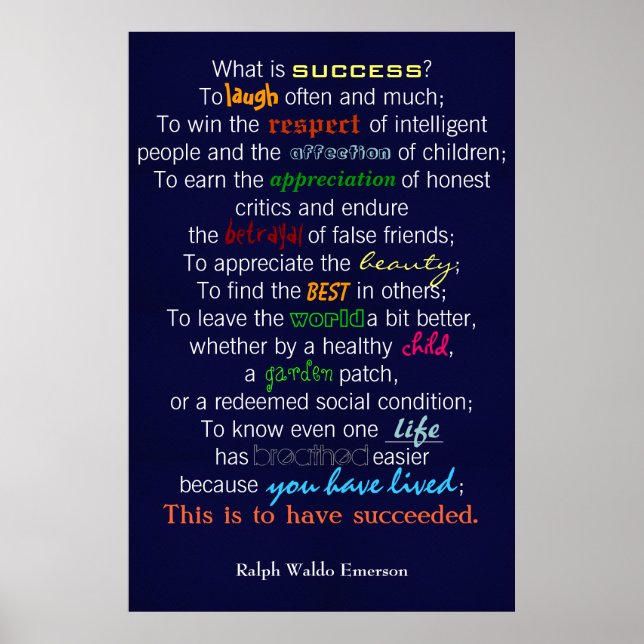 "What Is Success?" - Ralph Waldo Emerson Poster (Front)