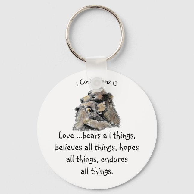 What Love is Bible Scripture Hugs Bears Key Ring (Front)